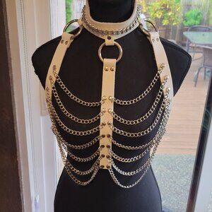 Goth Chain Leather Body Harness Necklace Cosplay Festival Bra